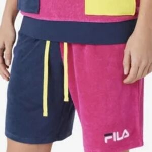 XL NWT FILA Analu Terry Polo & Kalili Shorts Towel Cloth Pink Blue Yellow